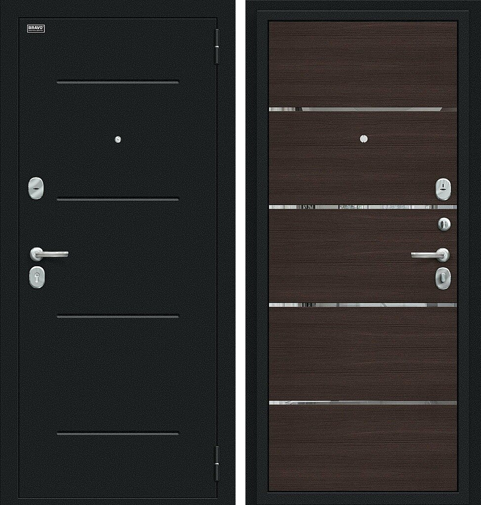 Входная дверь Лайн, цвет: Букле черное/Wenge Veralinga, из серии: Bravo R, размер: 205*86, открывание: Левое