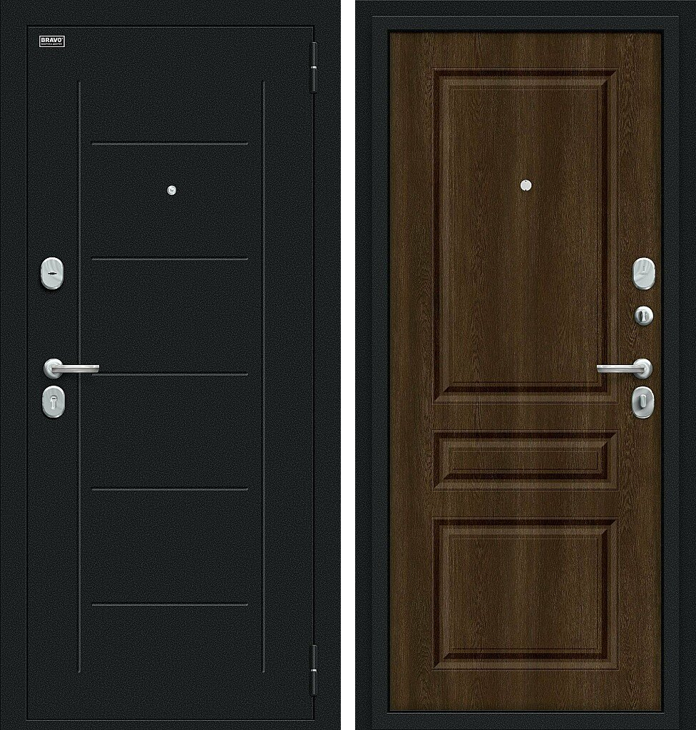 Входная дверь Пик, цвет: Букле черное/Dark Barnwood, из серии: Bravo R, размер: 205*86, открывание: Левое