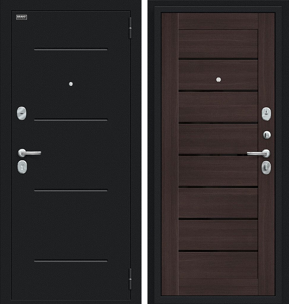 Входная дверь Техно, цвет: Букле черное/Wenge Veralinga, из серии: Bravo R, размер: 205*86, открывание: Левое