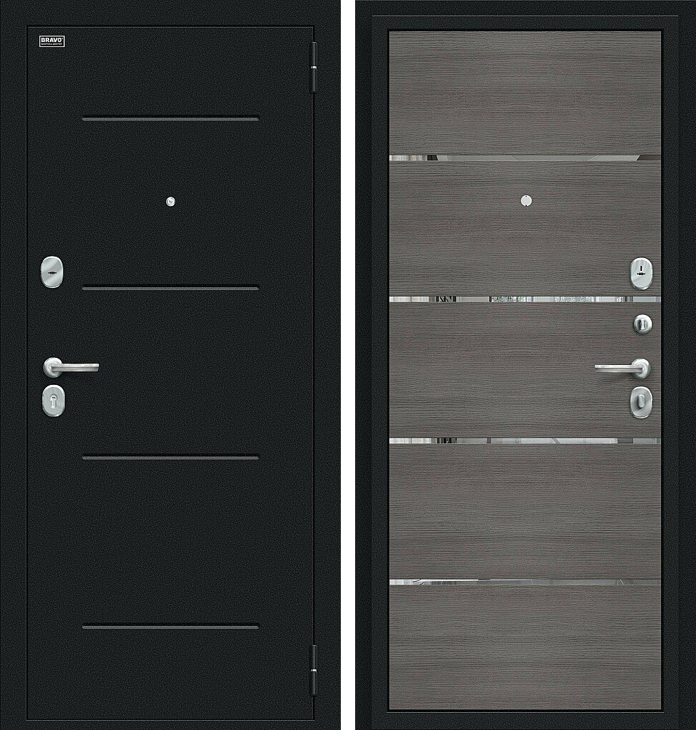 Входная дверь Лайн, цвет: Букле черное/Grey Melinga, из серии: Bravo R, размер: 205*86, открывание: Левое