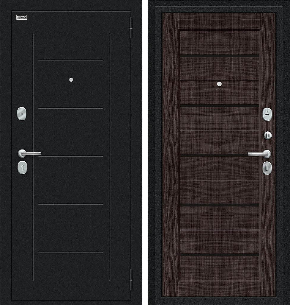 Входная дверь Борн, цвет: Букле черное/Wenge Melinga, из серии: Bravo R, размер: 205*96, открывание: Правое