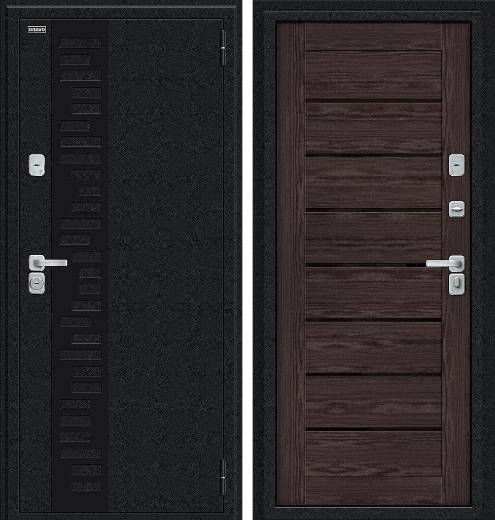 Входная дверь Thermo Техно Декор-2, цвет: Букле черное/Wenge Veralinga, из серии: Bravo Thermo, размер: 205*86, открывание: Левое